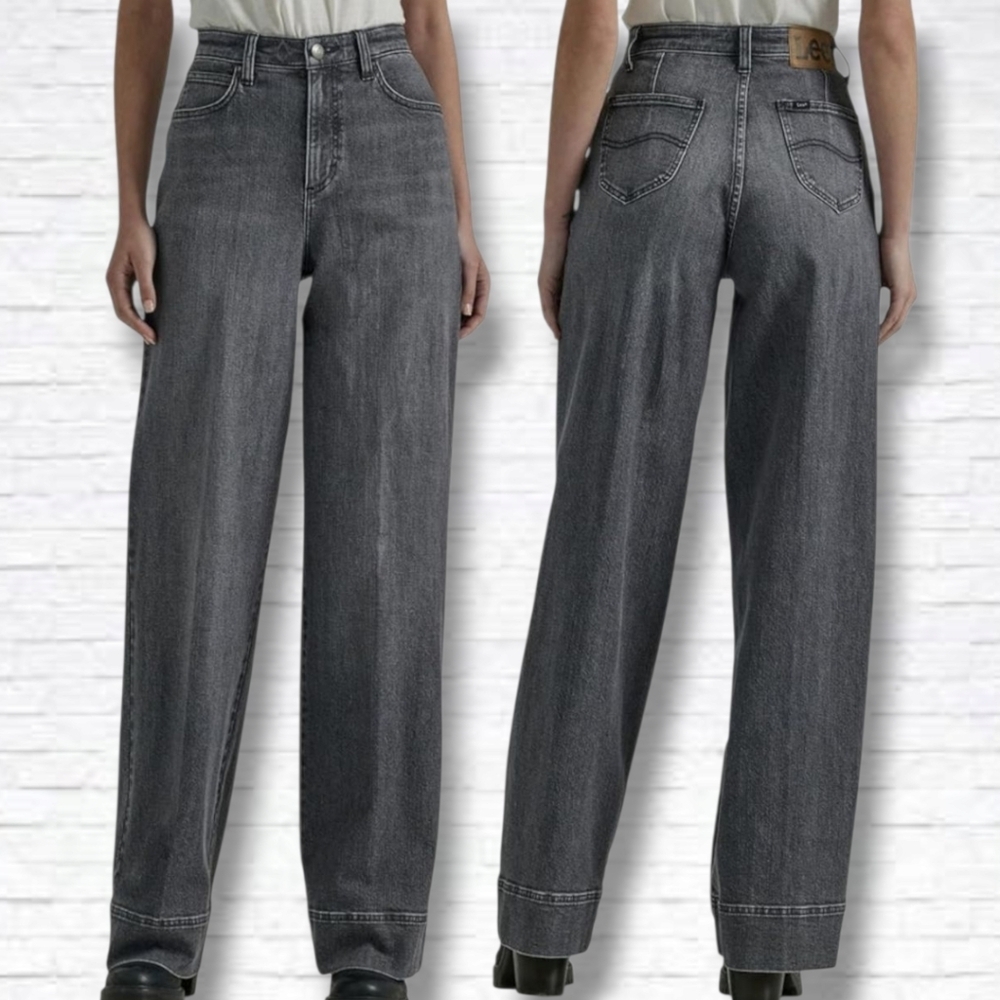 SOLD π Lee Denim Legendary Black High Rise Wide Leg Skater Jeans Size 10 Short - Picture 1 of 14